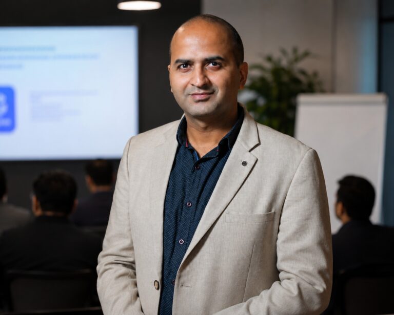 Hitesh Motwani, Claude AI trainer, standing in a training room with participants behind him