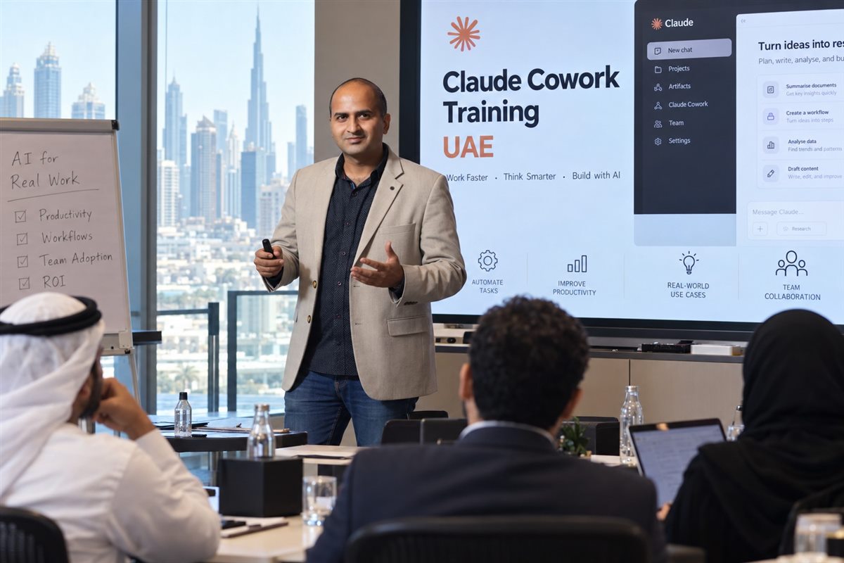 Hitesh Motwani running a Claude Cowork training workshop in the UAE